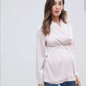 ASOS DESIGN Maternity Satin Front Drape Blouse